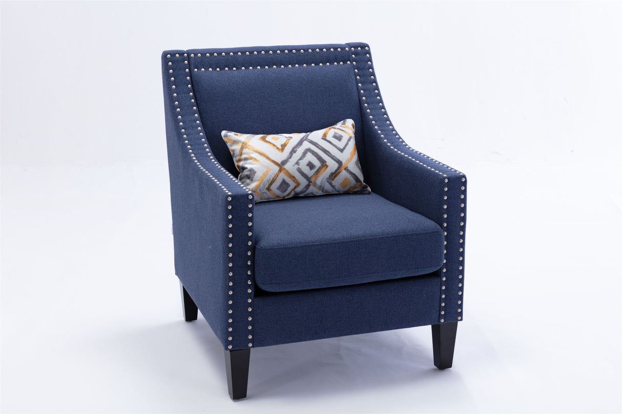 COOLMORE  accent armchair living room with nailheads and solid wood legs  Navy  linen - Home Elegance USA