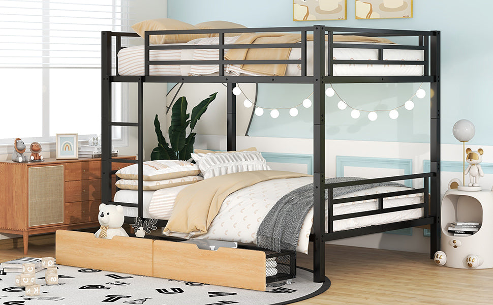 Metal Full Size Convertible Bunk Bed with 2 Drawers, Black(Expected Arrival Time: 9.18)