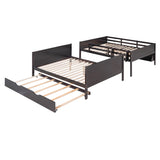 Full-Over-Full Bunk Bed with Twin size Trundle , Separable Bunk Bed with Bookshelf for Bedroom-Espresso - Home Elegance USA