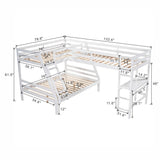 L-Shaped Twin over Full Bunk Bed and Twin Size Loft Bed with Built-in Desk,White - Home Elegance USA