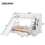 Twin over Full Bunk Bed with Drawers,Storage and Slide, Multifunction, White - Home Elegance USA