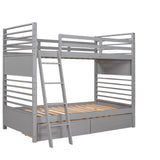 Twin over Twin Wood Bunk Bed with Two Drawers - Gray - Home Elegance USA