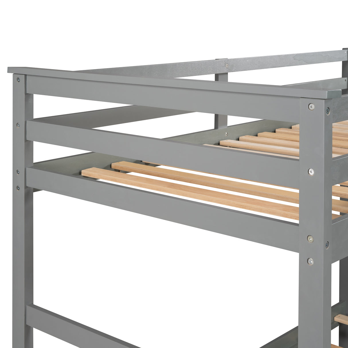 Solid Wood Bunk Bed, Hardwood Twin Over Twin Bunk Bed with Trundle and Staircase, Natural Gray Finish(Old SKU: LP000068AAE) - Home Elegance USA