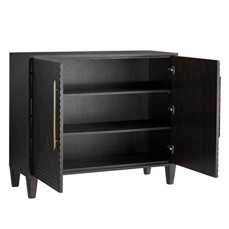 Arteriors Hendrix Cabinet in Ebony Oak & Antique Brass with Geometric Motif