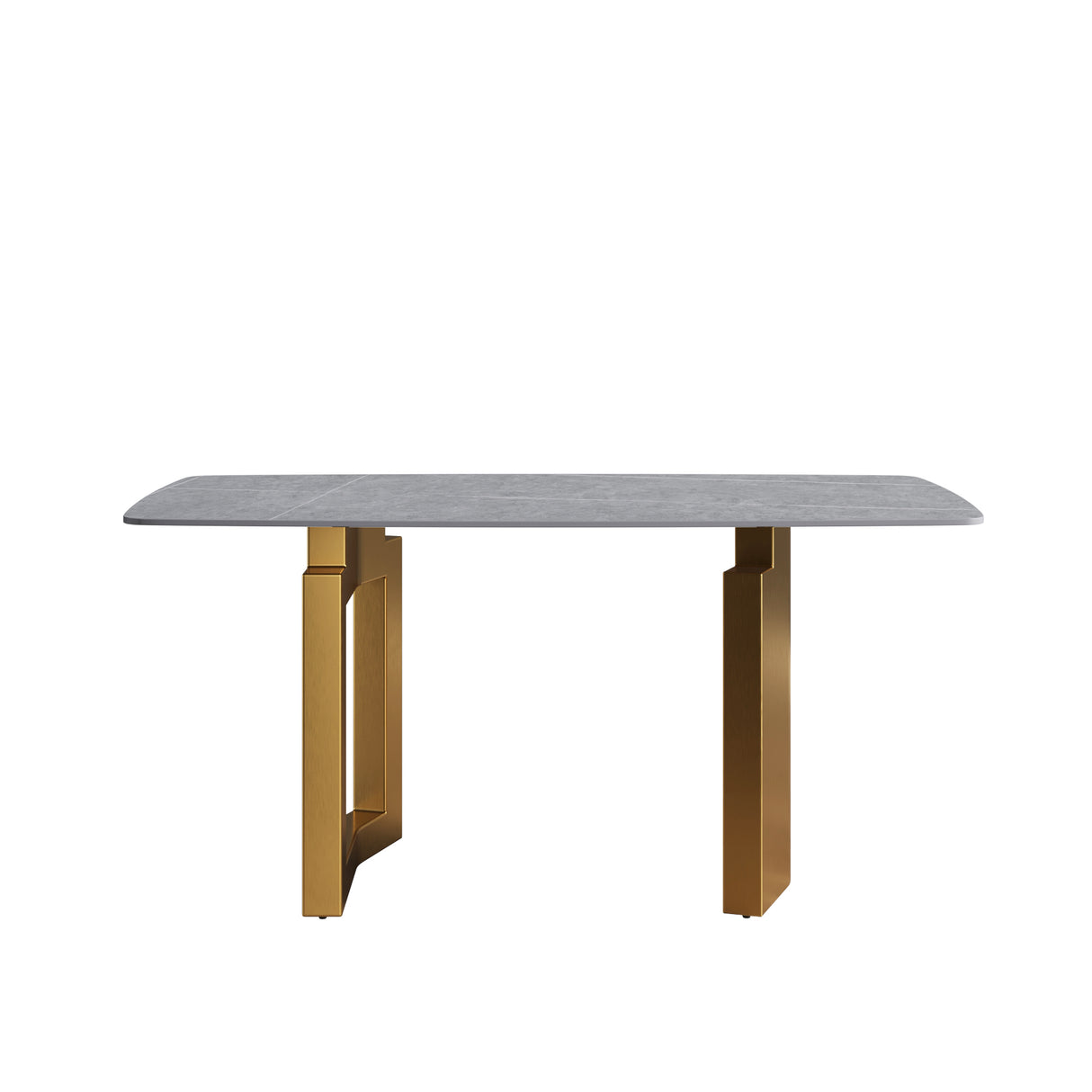 63"Modern artificial stone gray curved golden metal leg dining table -6 people - Home Elegance USA