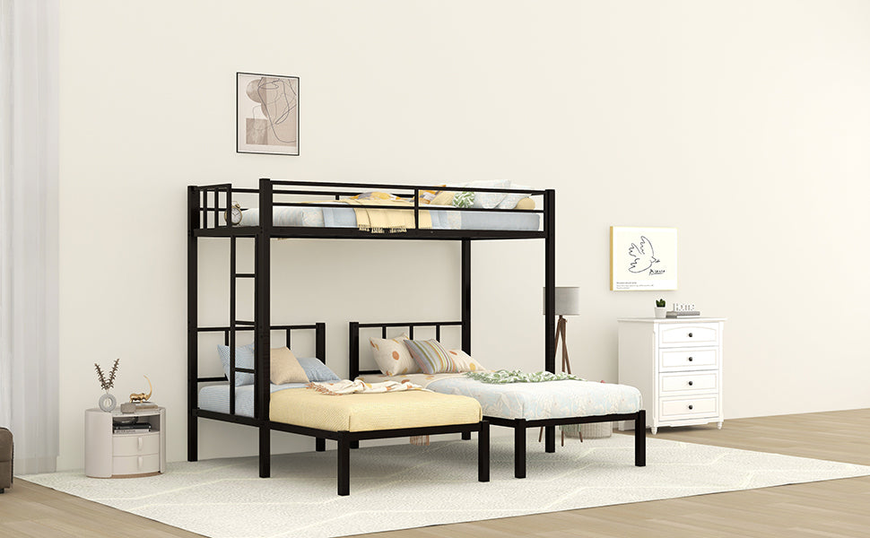 Twin over Twin & Twin Bunk Beds for 3, Twin XL over Twin & Twin Bunk Bed Metal Triple Bunk Bed, Black (Pre-sale date: June 10th) - Home Elegance USA