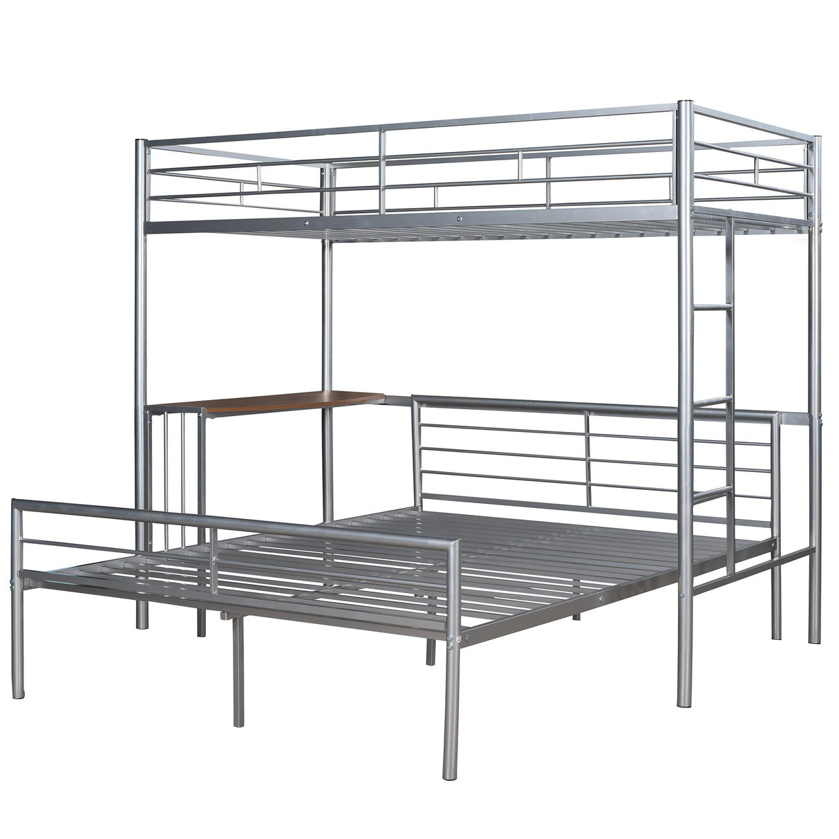 Twin Over Full Metal Bunk Bed with Desk, Ladder and Quality Slats for Bedroom, Metallic Silver（OLD SKU :LP000092AAN） - Home Elegance USA