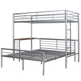 Twin Over Full Metal Bunk Bed with Desk, Ladder and Quality Slats for Bedroom, Metallic Silver（OLD SKU :LP000092AAN） - Home Elegance USA