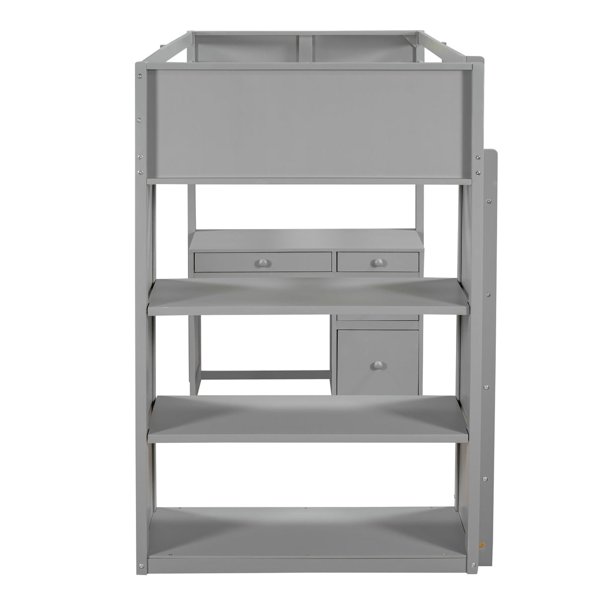 Twin Size Loft Bed with Ladder, Shelves, and Desk, Gray - Home Elegance USA