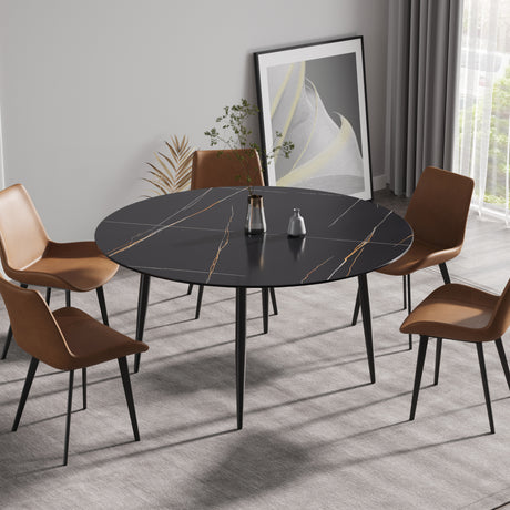 59.05"Modern man-made stone round black metal dining table-position for 6 people - Home Elegance USA