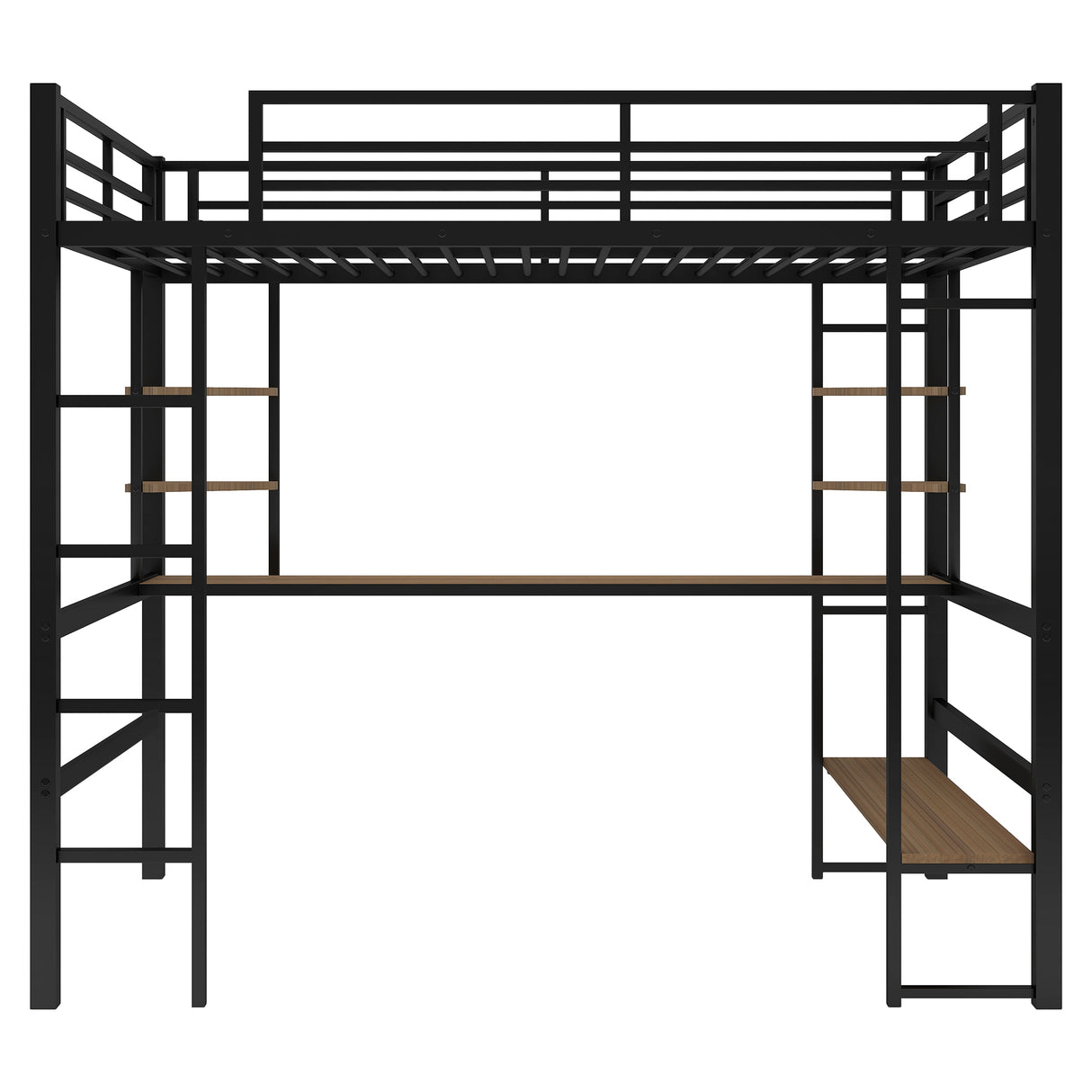 Full Size Loft Metal&MDF Bed with Long Desk and Shelves,Black(OLD SKU:SM000608AAB-1) - Home Elegance USA