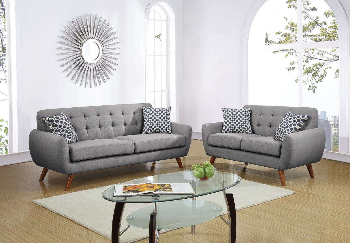 Grey Polyfiber Sofa And Loveseat 2pc Sofa Set Living Room Furniture Plywood Tufted Couch Pillows Home Elegance USA