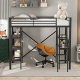 Twin Size Metal Loft Bed with Shelves and Desk, Black (Old SKU:SM001102AAB) - Home Elegance USA