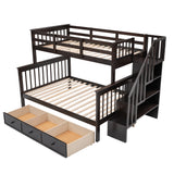 Stairway Twin-Over-Full Bunk Bed with Drawer, Storage and Guard Rail for Bedroom, Dorm, for Adults, Espresso color( old sku: LP000219AAP ) - Home Elegance USA