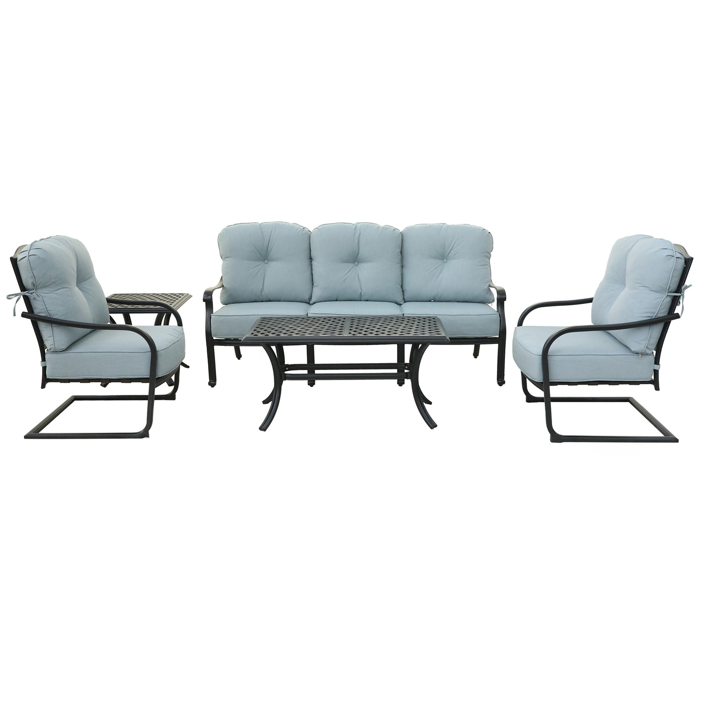 5 Piece Sofa Seating Group with Cushions, Light Blue