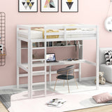 Twin Size Loft Bed with Convenient Desk, Shelves, and Ladder, White(Similar SKU:SM001302AAK) - Home Elegance USA