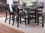 Transitional Dining Room 7pc Set Dark Coffee Rubberwood Counter Height Dining Table w 2x Shelfs and 6x High Chairs Fabric Upholstered seats Unique Back Counter Height Chairs - Home Elegance USA