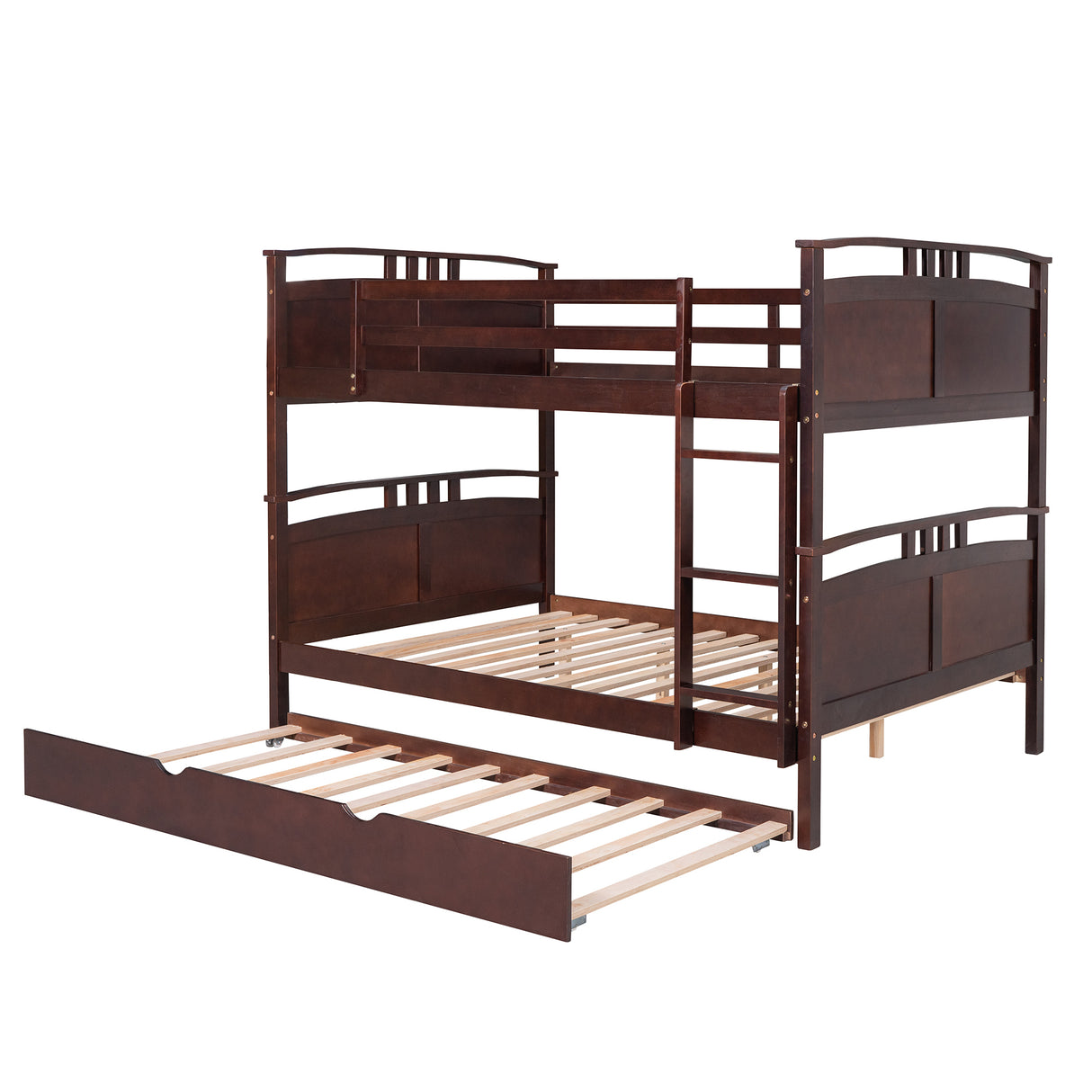 Full-Over-Full Bunk Bed with Twin size Trundle , Separable Bunk Bed for Bedroom - Espresso - Home Elegance USA