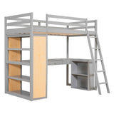 Twin Size Loft Bed with Ladder, Shelves, and Desk, Gray - Home Elegance USA