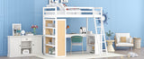 Twin Size Loft Bed with Ladder, Shelves, and Desk, White - Home Elegance USA