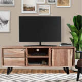 57 Inch 2 Drawer Acacia Wood TV Media Entertainment Console, 1 Door, Live Edge Design, Brown Home Elegance USA