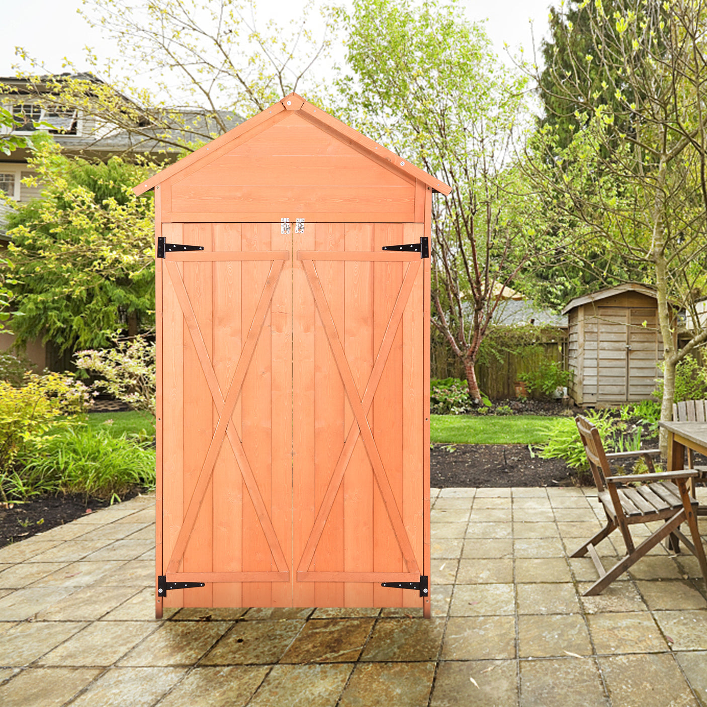 Outdoor Storage Shed Wood Tool Shed Waterproof Garden Storage Cabinet with Lockable Doors for Patio Furniture, Backyard, Lawn, Meadow, Farmland