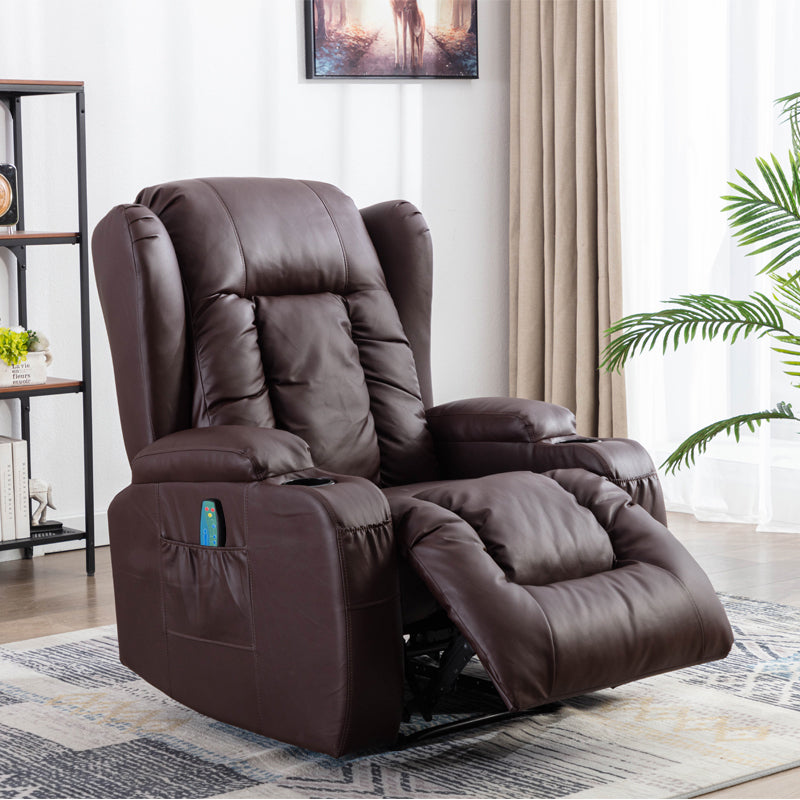 Brown PU Recliner Chair Single sofa,Eight point massager function and Heated, ring-pull, cup holder,Adjustable Home Theater Single Recliner Suitable for the elderly vibration massage Home Elegance USA