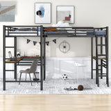 Twin Size Metal Loft Bed with Two Built-in Desks,Black - Home Elegance USA