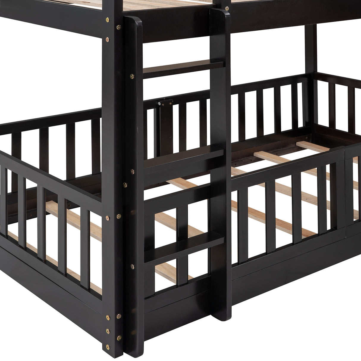 Twin Over Twin Bunk Bed with Slide and Ladder, Espresso（Old SKU:LP000009AAP） - Home Elegance USA