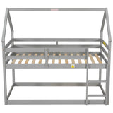 Twin over Twin Loft Bed with Roof Design, Safety Guardrail, Ladder, Grey - Home Elegance USA