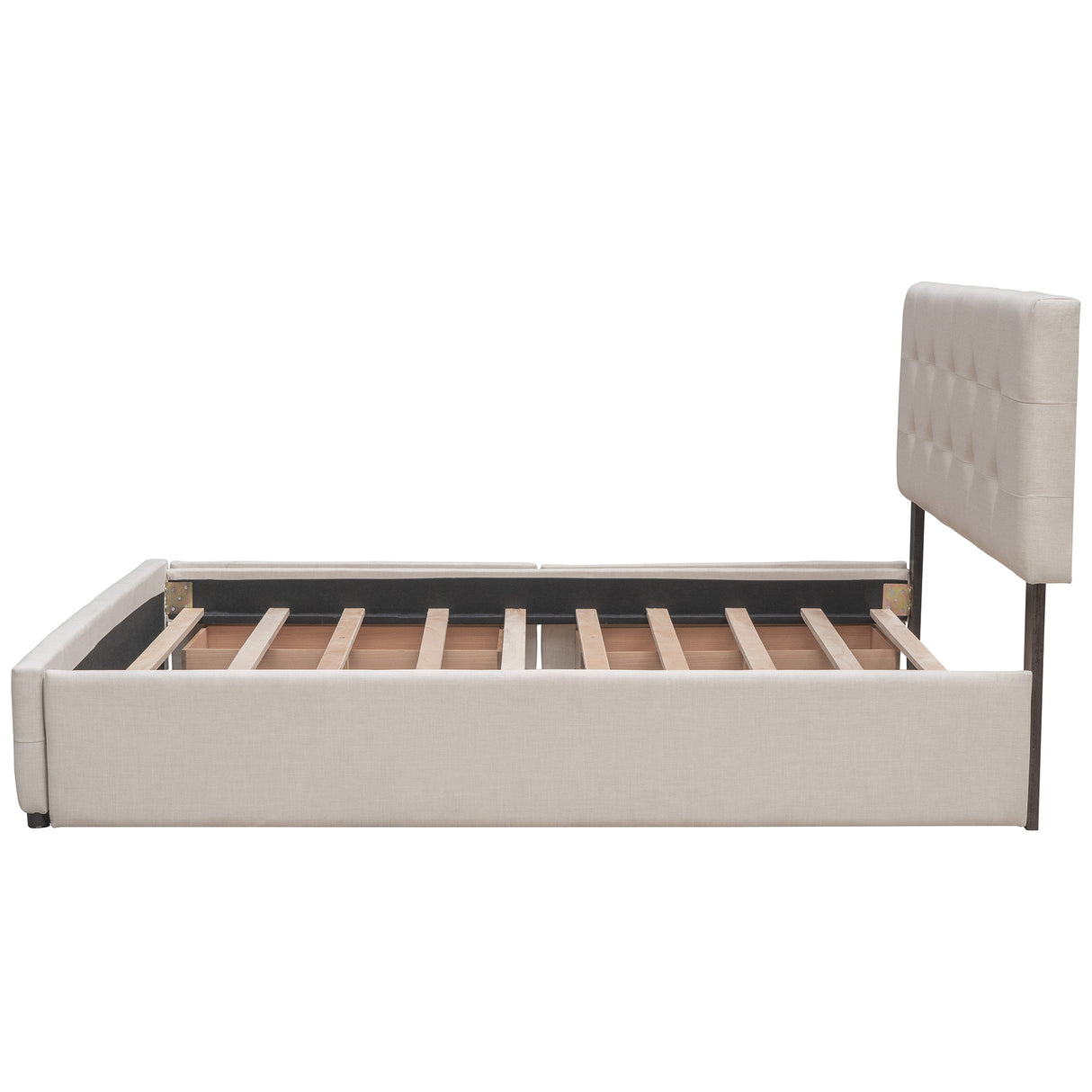 Upholstered Platform Bed with 2 Drawers and 1 Twin XL Trundle,  Linen Fabric, Queen Size - Dark Beige(OLD SKU :LP000314AAA)