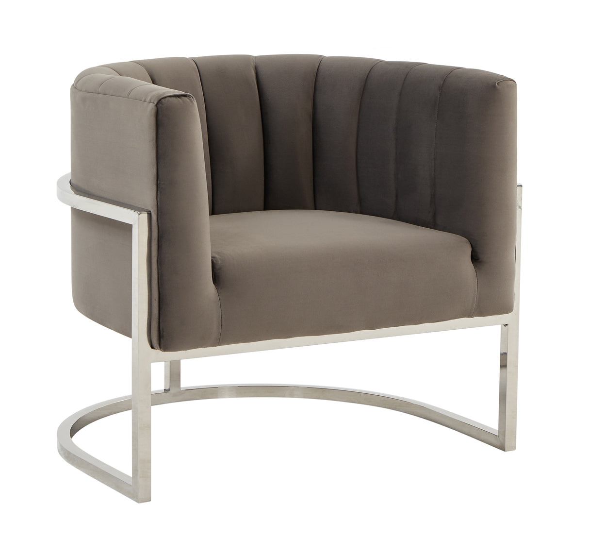 Modrest Landau Modern Grey Velvet & Stainless Steel Accent Chair - Home Elegance USA