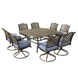 Square 8 - Person 63.98" Long Dining Set with Navy Blue Cushions