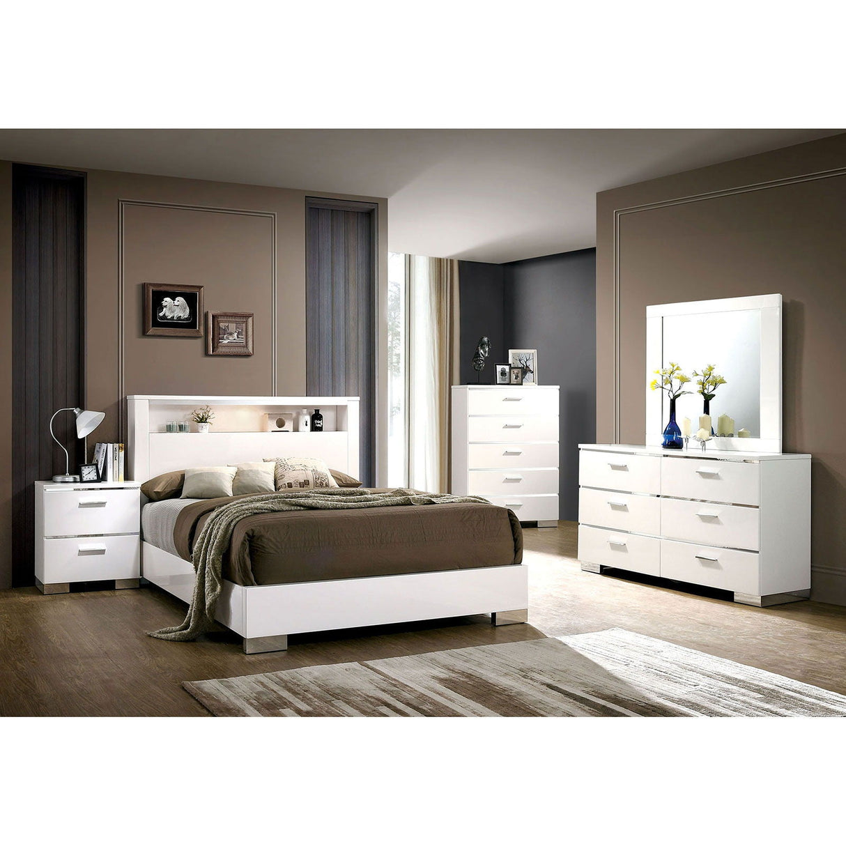 Malte - 5 Piece Queen Bedroom Set With 2Ns - White - Home Elegance USA