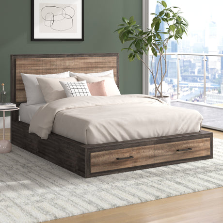 Contemporary Style Footboard Storage Queen Bed 1pc Natural Wood Grain Look Drawers Two-Tone Finish Stylish Bedroom Furniture - Home Elegance USA