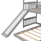 Twin Over Twin Bunk Bed with Slide, House Bed with Slide, Gray(OLD SKU: LT000214AAE) - Home Elegance USA