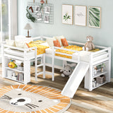 Twin Size L-Shaped Loft Bed with Movable Two-Tier Shelves and Slide,White - Home Elegance USA