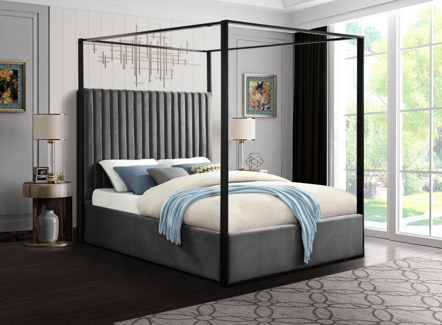 Meridian Furniture - Jax Velvet King Bed In Grey - Jaxgrey-K