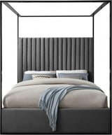 Meridian Furniture - Jax Velvet Queen Bed In Grey - Jaxgrey-Q
