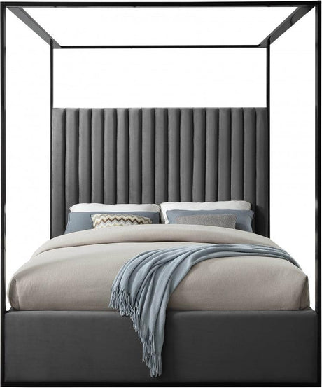 Meridian Furniture - Jax Velvet King Bed In Grey - Jaxgrey-K