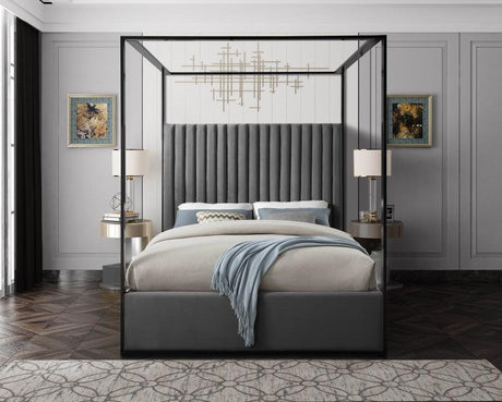 Meridian Furniture - Jax Velvet Queen Bed In Grey - Jaxgrey-Q