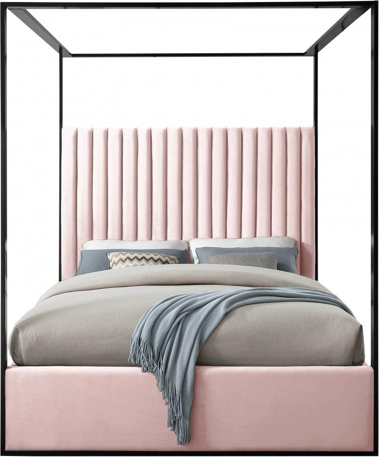 Meridian Furniture - Jax Velvet Queen Bed In Pink - Jaxpink-Q