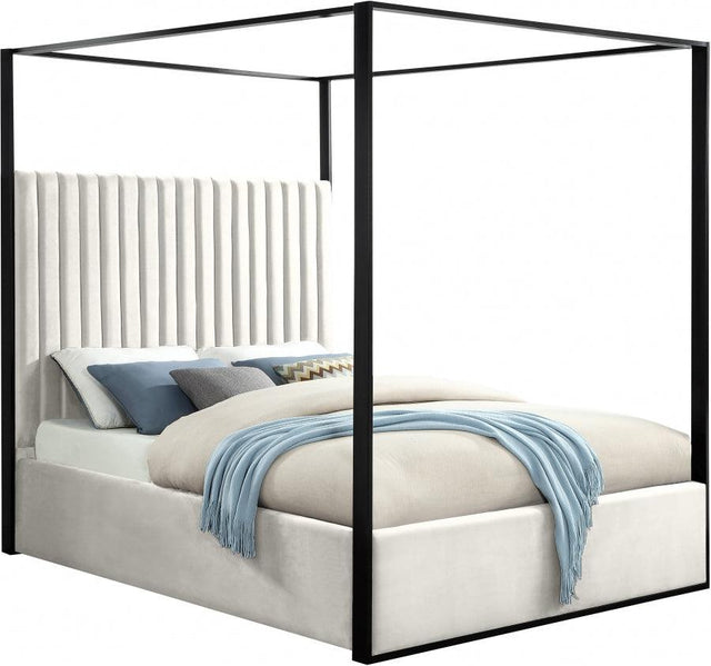 Meridian Furniture - Jax Velvet Queen Bed In Cream - Jaxcream-Q
