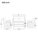 U-style Patio Furniture Set, 4 Piece Outdoor Conversation Set All Weather Wicker Sectional Sofa with Ottoman and Cushions