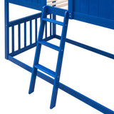 Twin Over Twin House Bunk Bed With Ladder, Wood Bed-Blue - Home Elegance USA