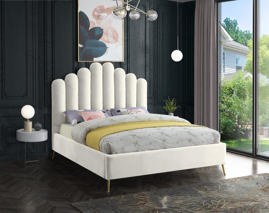 Meridian Furniture - Lily Velvet King Bed In Cream - Lilycream-K