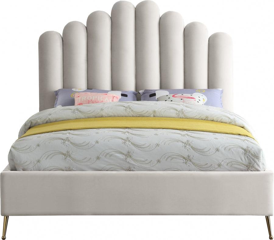 Meridian Furniture - Lily Velvet King Bed In Cream - Lilycream-K