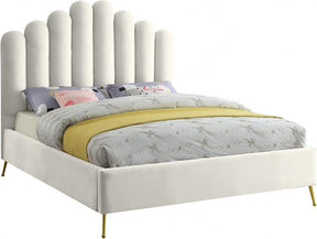 Lily Velvet King Bed In Cream - Lilycream-K | Meridian