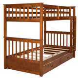 Twin-Over-Twin Bunk Bed with Ladders and Two Storage Drawers (Walnut) - Home Elegance USA