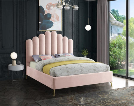 Meridian Furniture - Lily Velvet Queen Bed In Pink - Lilypink-Q